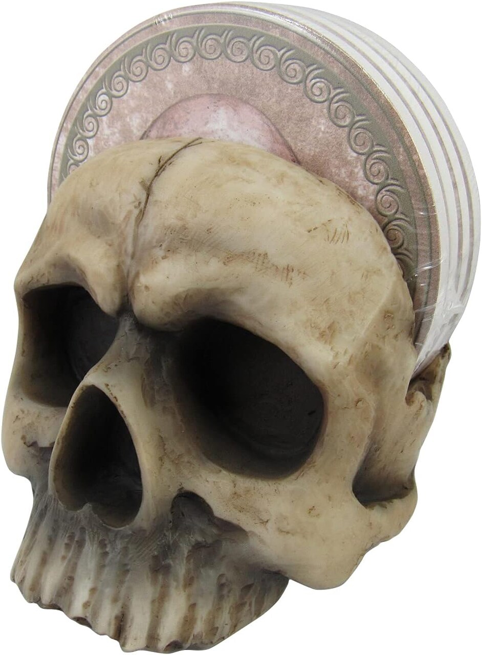 4 Piece Decorative Skull Holder with Drink Absorbent Coasters